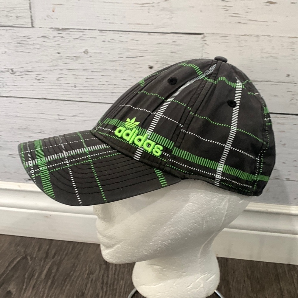 Black and green plaid Adidas baseball cap